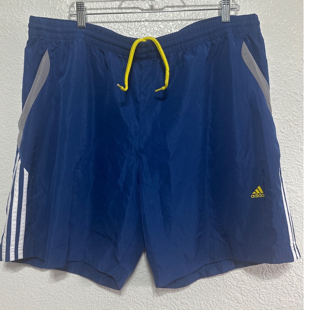 Adidas Mens Climalite Athletic Blue Yellow 2XL 3 Stripe Gym Lightweight